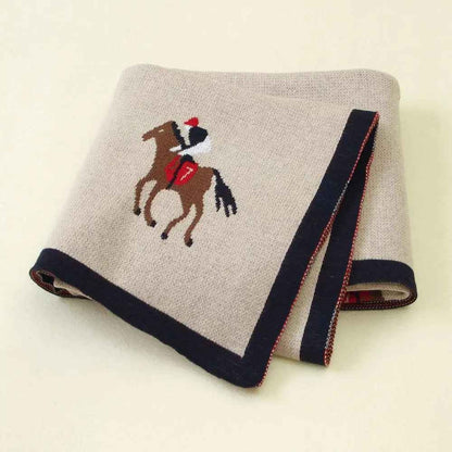 Couverture bébé douce tricotée pliée Motif Cheval 100% Coton