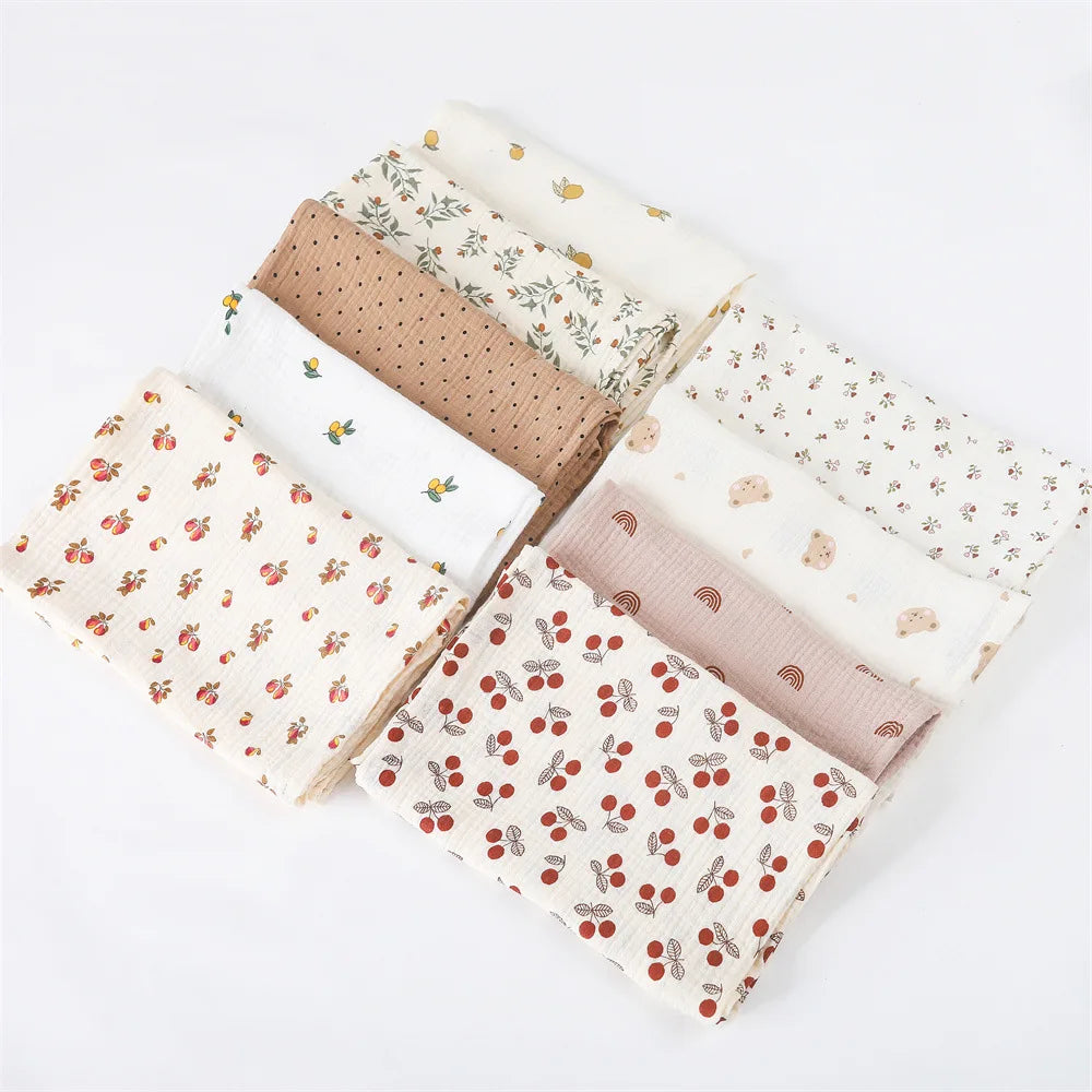 Couverture bebe en coton motifs variés Mousseline Naturelle