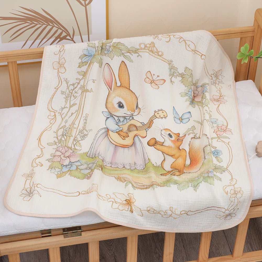 Couverture bébé gaze de coton lapin à la guitare Cocon Douillet