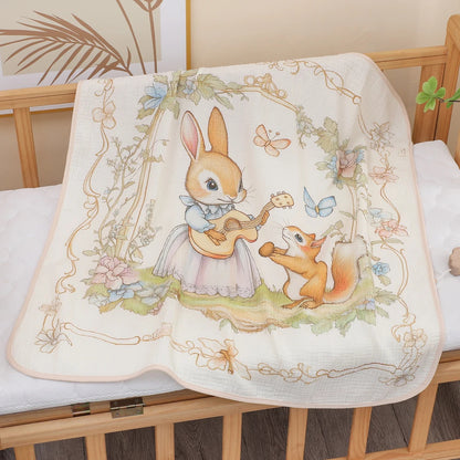 Couverture bébé gaze de coton lapin à la guitare Cocon Douillet