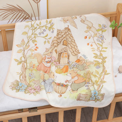 Couverture bebe gaze de coton maison des écureuils Cocon Douillet