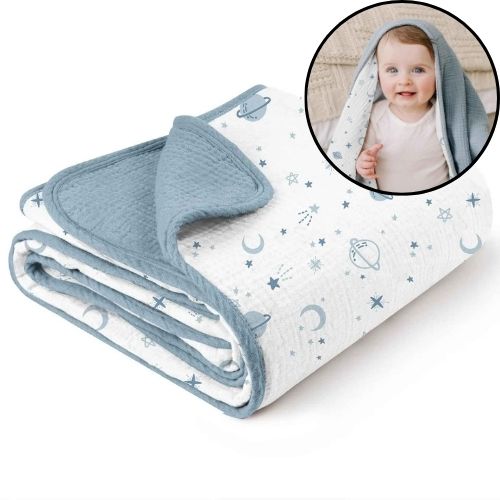 Couverture douce bebe bleu Coton Bio Premium