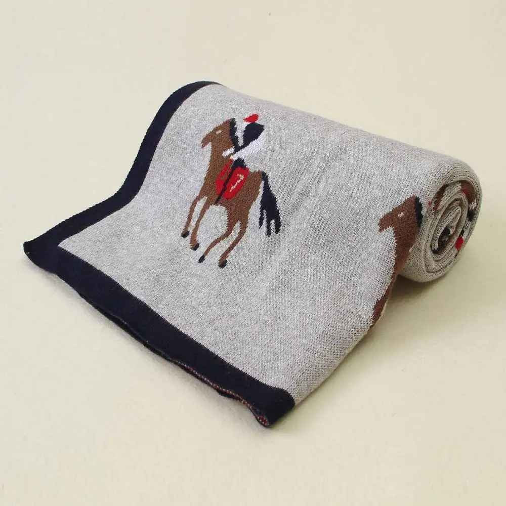 Couverture douce bebe grise motif cheval Coton Bambou Premium