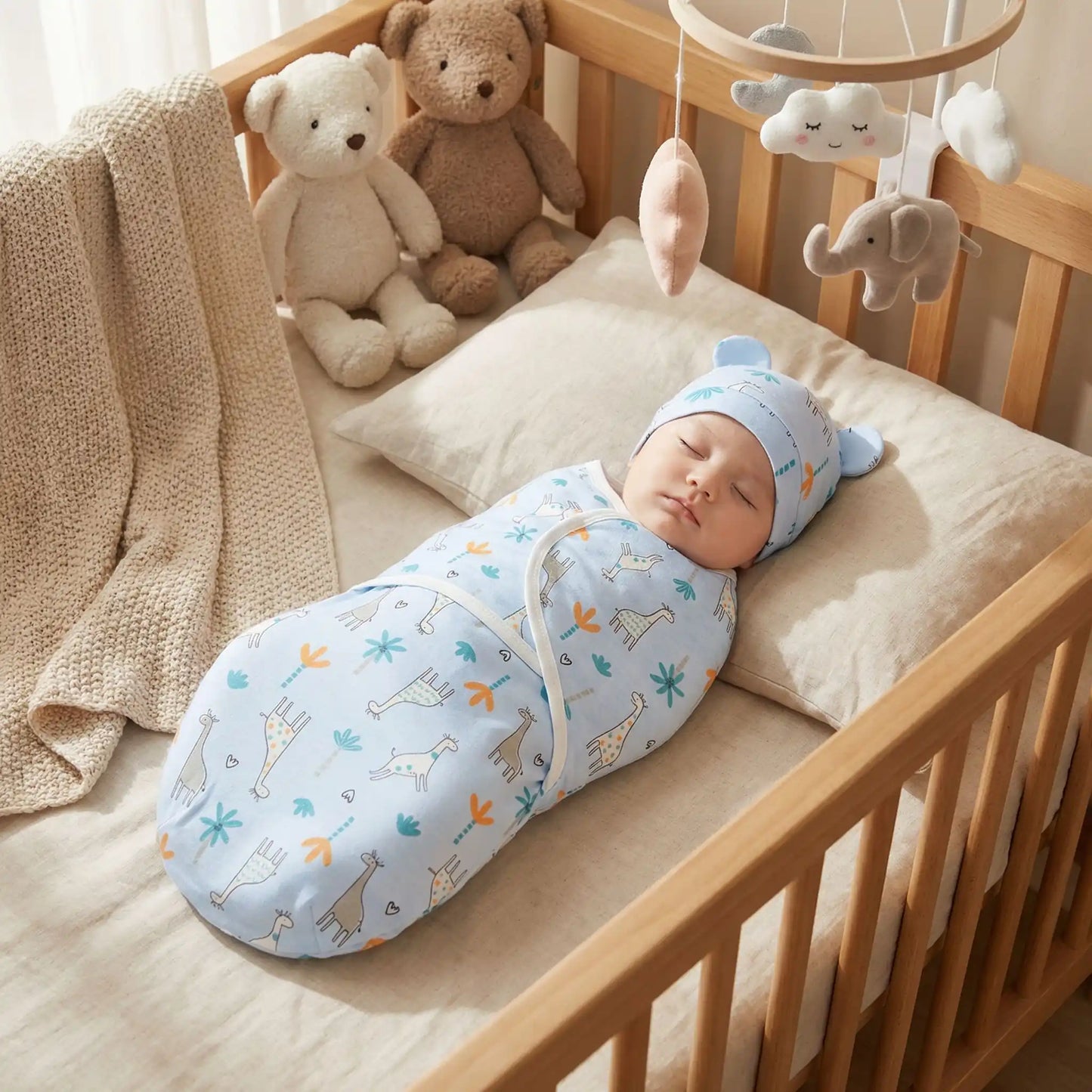 Couverture emmaillotage bebe bleu sommeil paisible Coton Apaisant