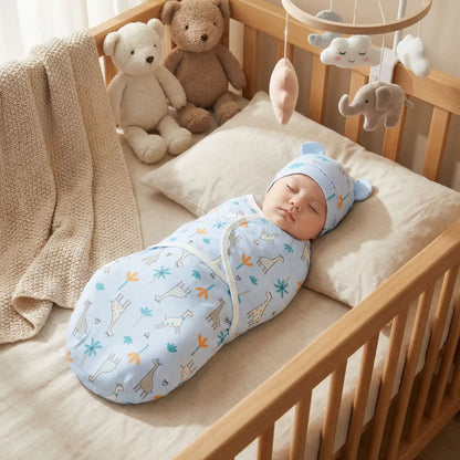 Couverture emmaillotage bebe bleu sommeil paisible Coton Apaisant