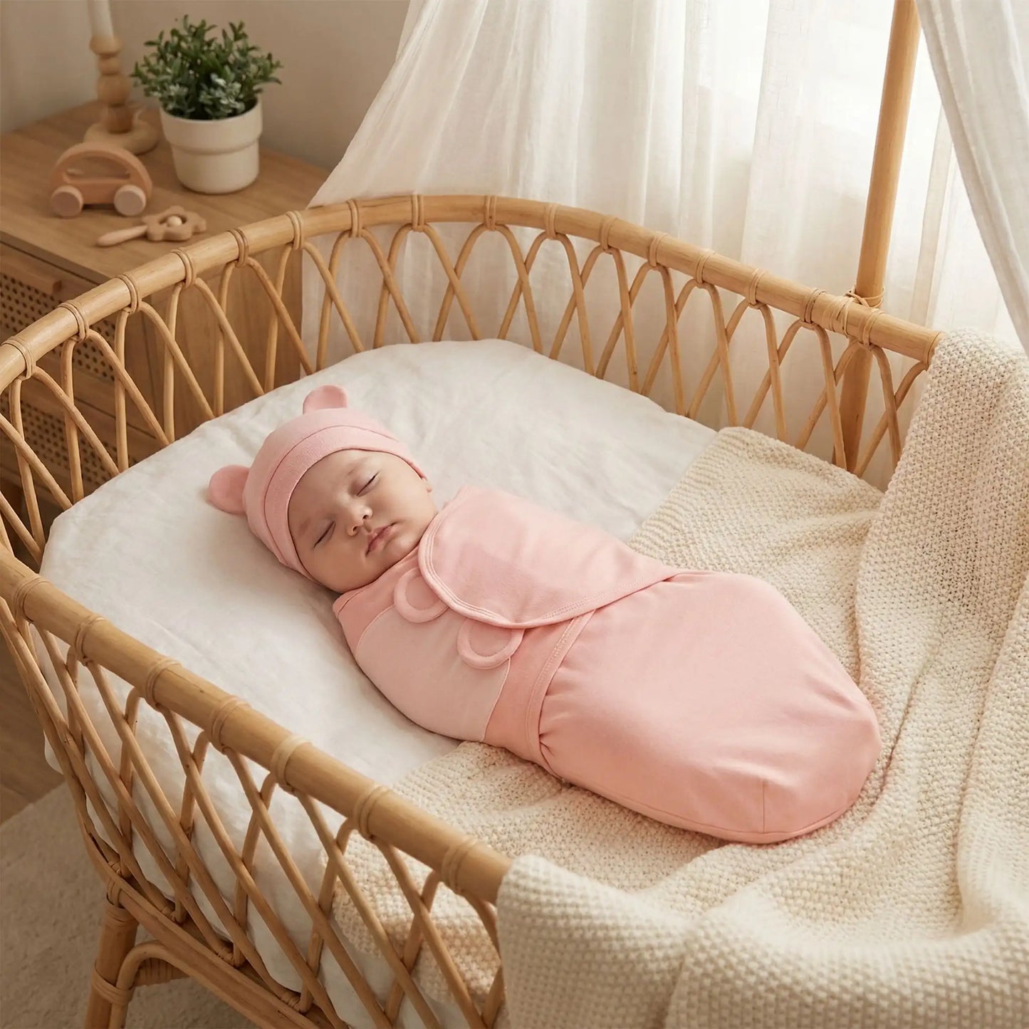 Couverture emmaillotage bebe rose rassurante Coton Apaisant