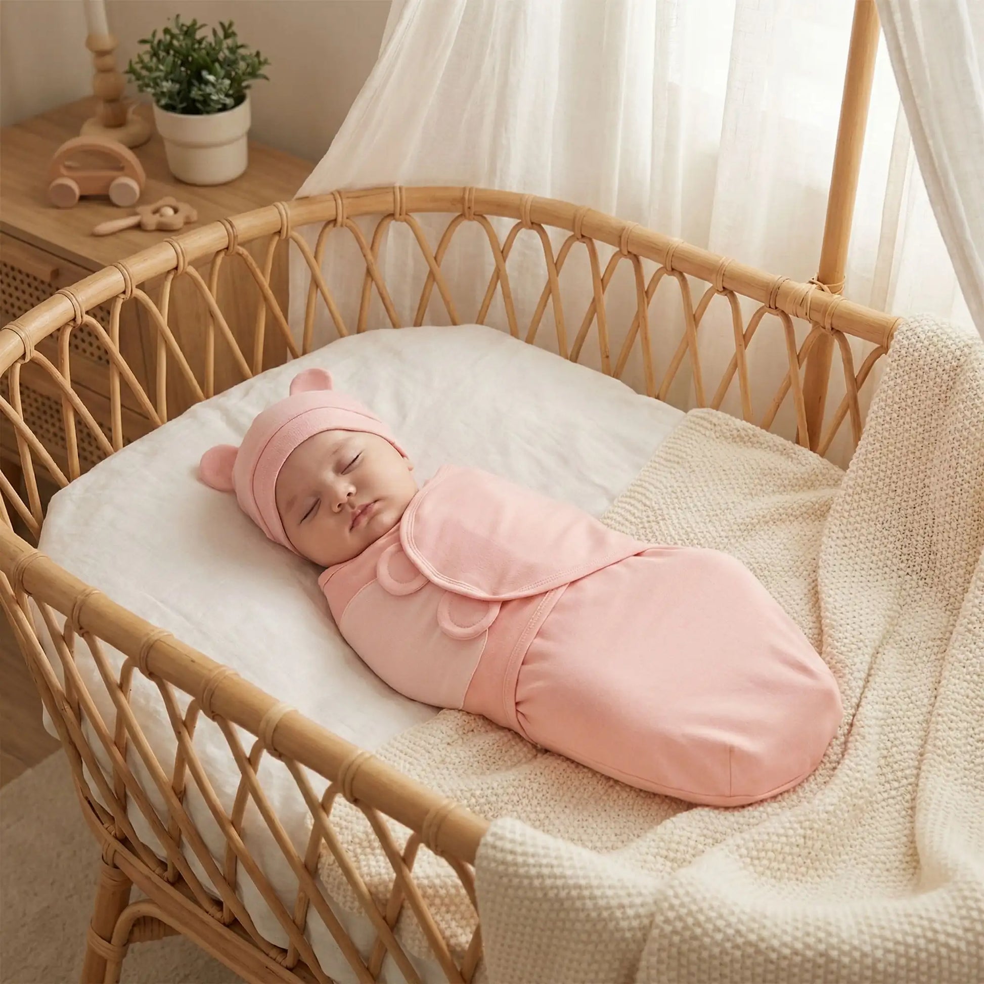 Couverture emmaillotage bebe rose rassurante Coton Apaisant