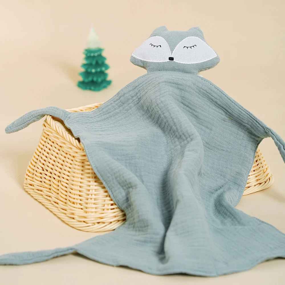 Doudou bébé Renard bleu pastel en Coton Doux Apaisant