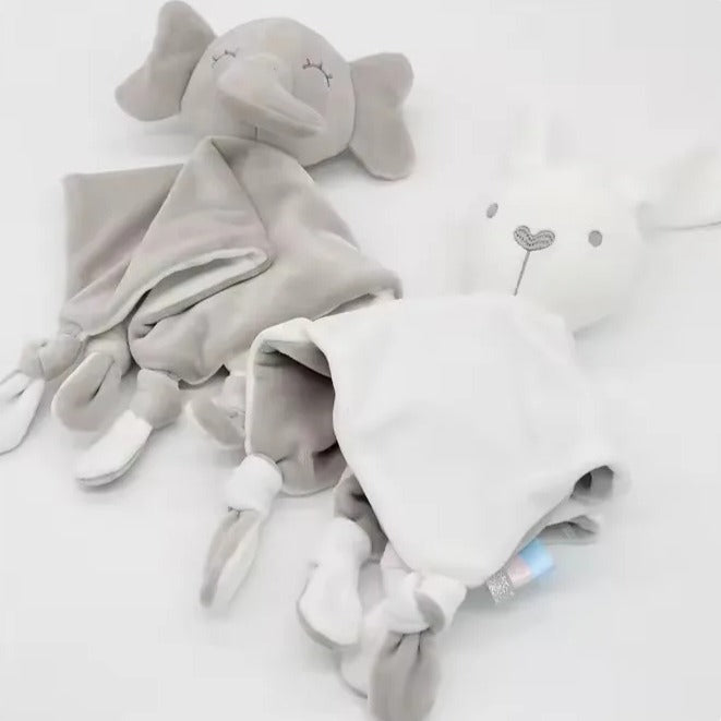 Doudou bébé éléphant gris et lapin blanc tissu doux Ultra doux