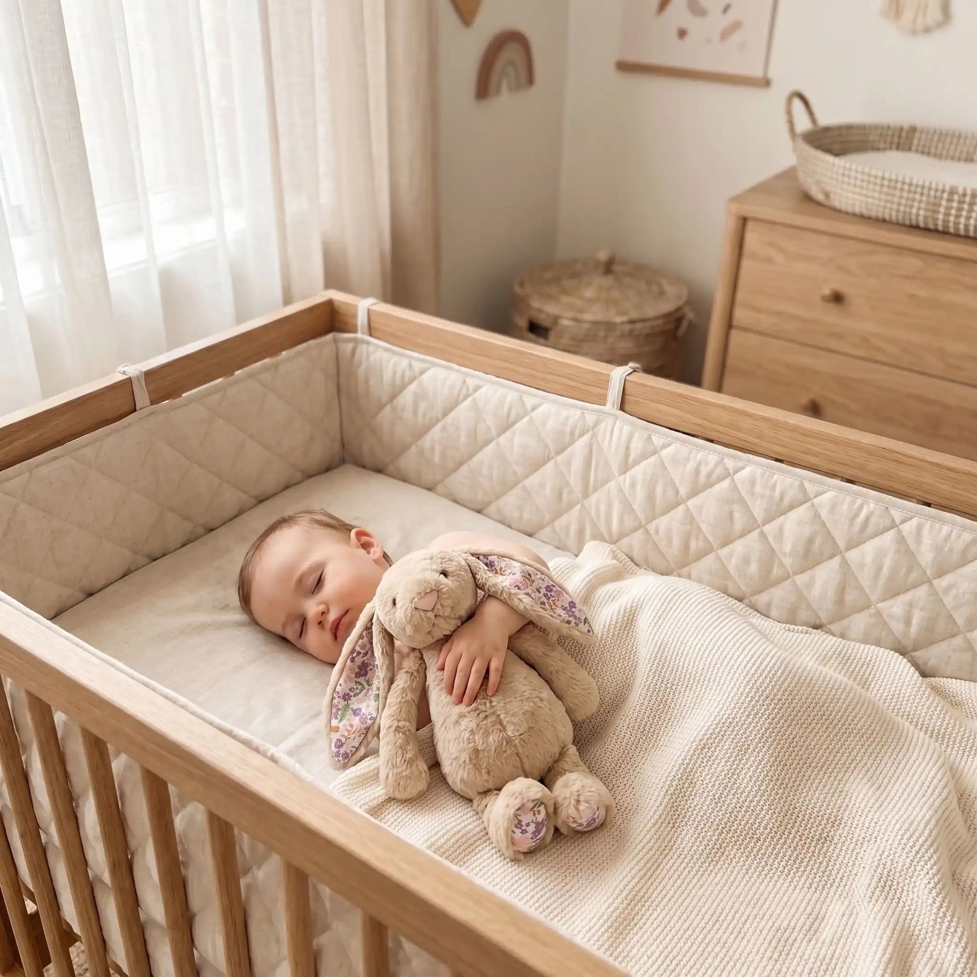 Lapin en peluche beige chaleureux sommeil paisible Câlinou