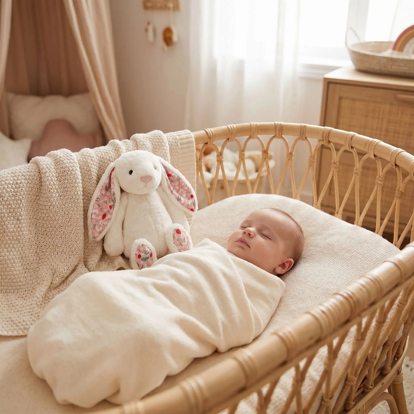 Lapin en peluche doux chaleureux sommeil paisible blanc Câlinou