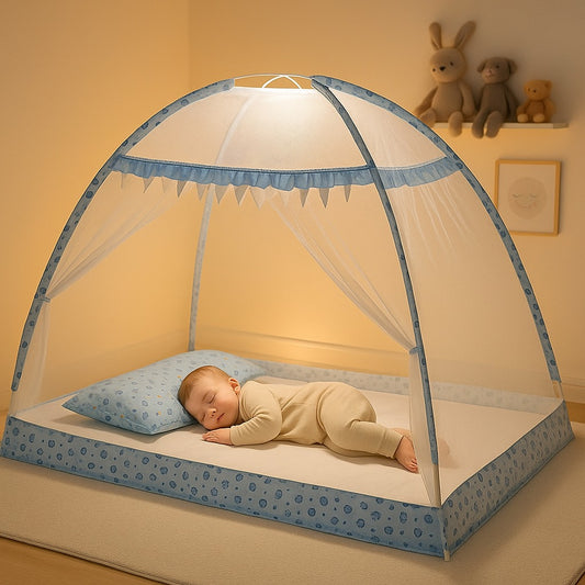 Lit moustiquaire bebe apaisant bleu - Cabane des Rêves