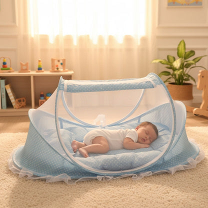 Lit moustiquaire bebe cocon protecteur douillet bleu Protection Naturelle