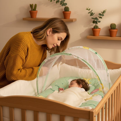 Maman ajuste dans berceau lit moustiquaire bebe NidProtect