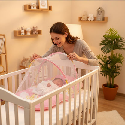 Maman ajuste moustiquaire lit bébé sleepnest rose