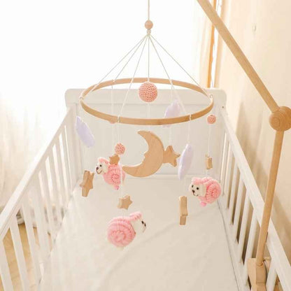 Mobile Lit Bébé Mouton Rose avec lune étoiles Nuits Sereines