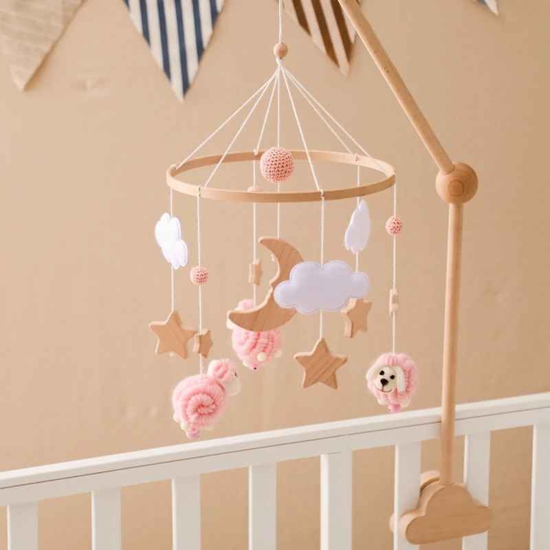 Mobile Lit Bébé Mouton Rose en bois Nuits Sereines