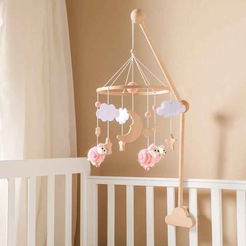 Mobile Lit Bébé Mouton Rose suspendu avec nuages Nuits Sereines