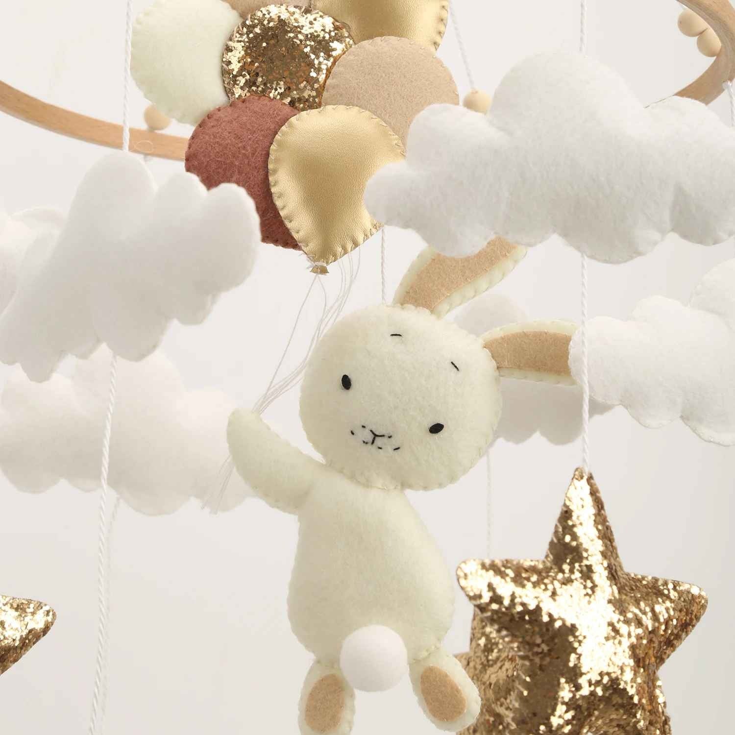 Mobile Musical Bébé doux mignon Lapin Blanc Nuit Paisible