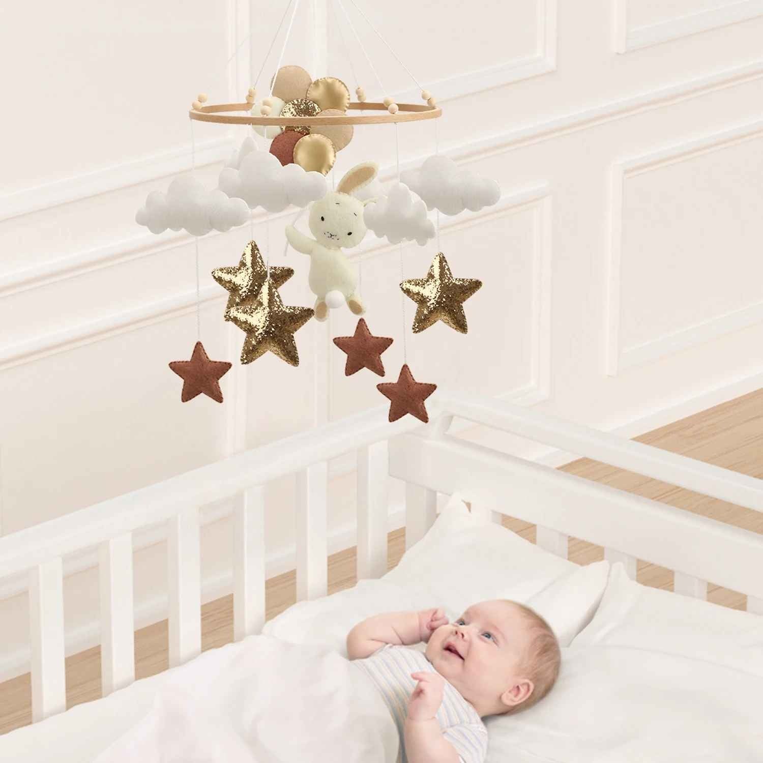 Mobile Musical Bébé doux stimulant Lapin Blanc Nuit Paisible