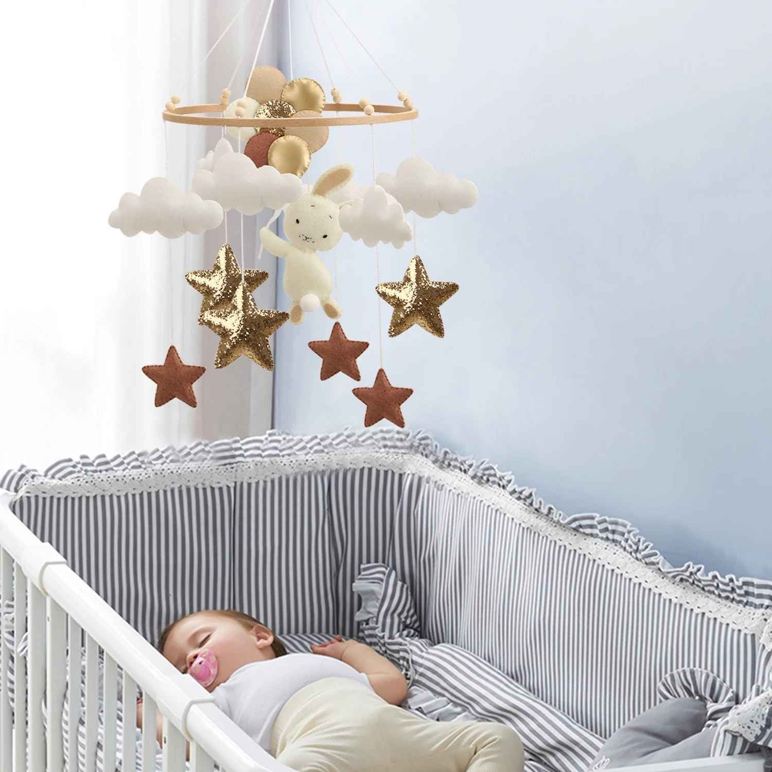 Mobile Musical Bébé sommeil paisible Lapin Blanc Nuit Paisible