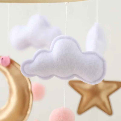 Mobile bébé rose doux suspendu avec lune nuages Flamant Rose SweetDreams