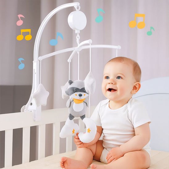 Mobile bébé mignon avec motifs animaux Musical Apaisant-Raton Laveur