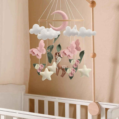 Mobile bébé suspensu avec support bois Feutre Artisanal