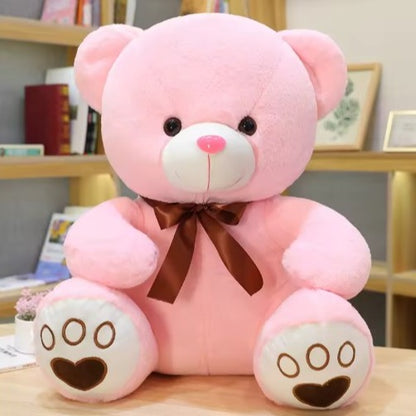Ours en peluche assit en coton rose tendre marron Doudou Apaisant