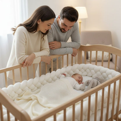 Parents regardent bébé dormir dans becreau avec tresse de lit 3m LovliNest