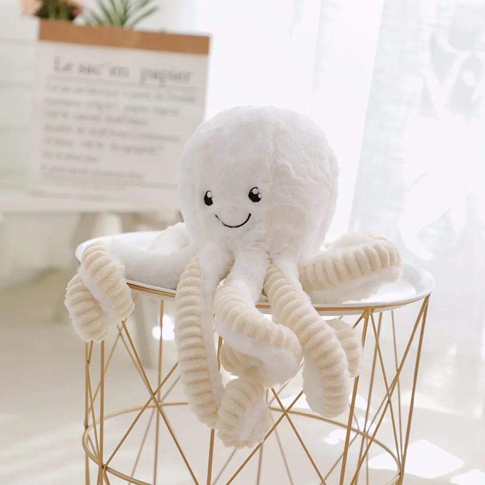Peluche Pieuvre blanche avec yeux brodés Doudou Coton