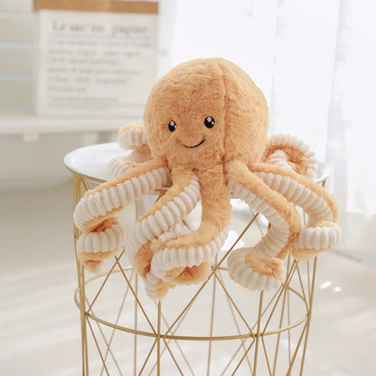 Peluche Pieuvre marron avec yeux brodés Doudou Coton
