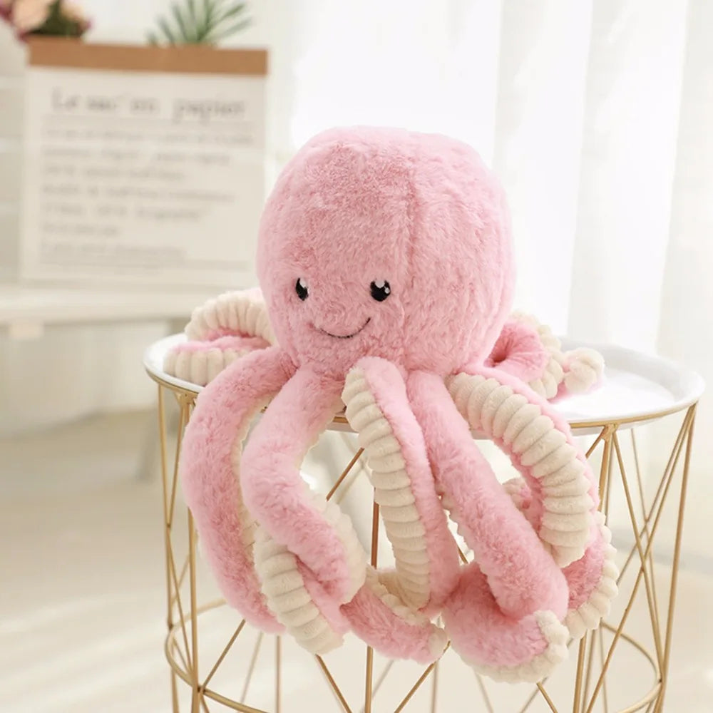 Peluche Pieuvre rose avec yeux brodés Doudou Coton