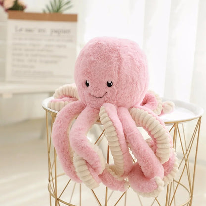 Peluche Pieuvre rose avec yeux brodés Doudou Coton