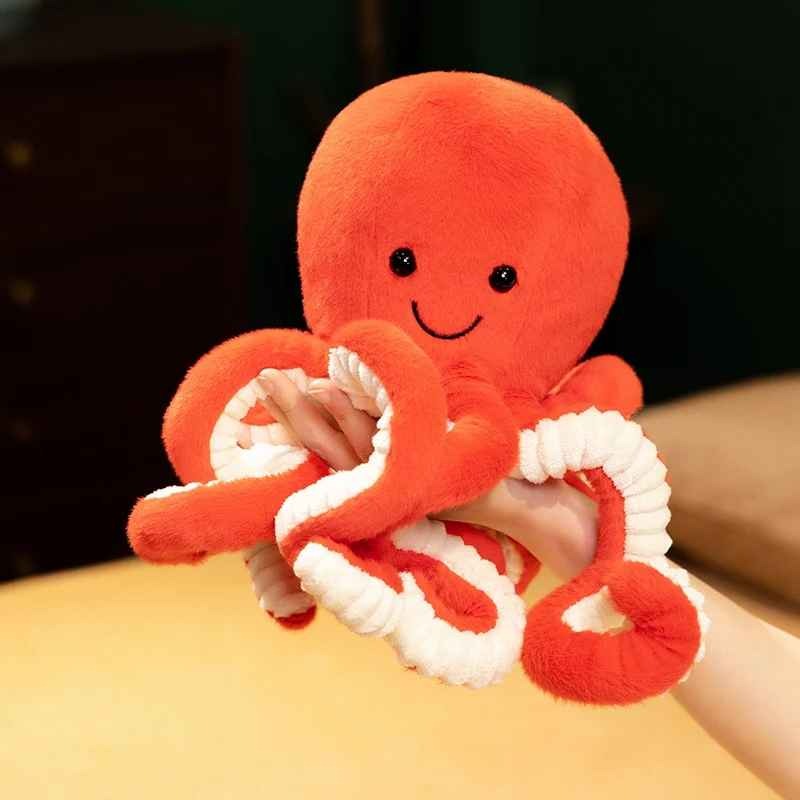 Peluche Pieuvre souriante tissu qualité Doudou apaisant Orange