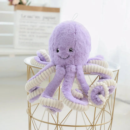 Peluche Pieuvre violet avec yeux brodés Doudou Coton