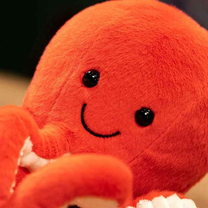 Peluche Pieuvre visage expressif Doudou apaisant Orange