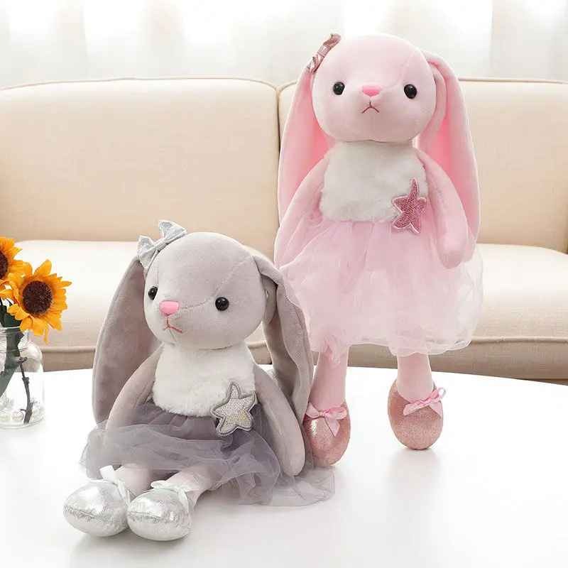 Peluche lapin rose gris en coton Ballerine Apaisante