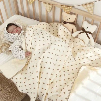 Plaid bébé douce coton mousseline sommeil serein motif cœur Brise de Lin