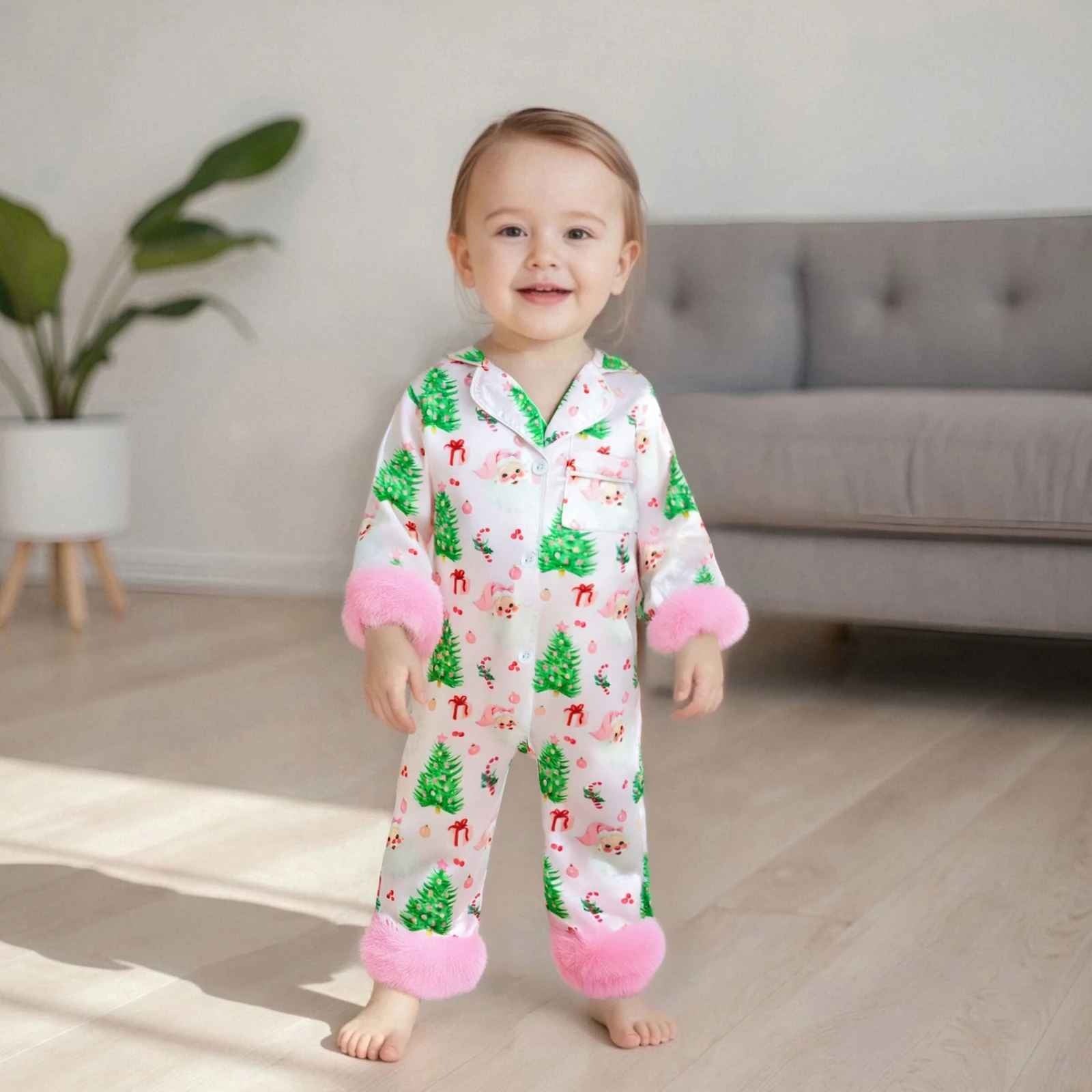 Pyjama Noel Bebe doux col v soyeux SatinDoux