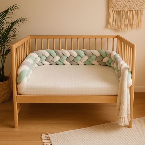 Tour de Lit Bebe confortable CozyKnot Vert Blanc