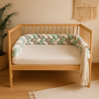 Tour de Lit Bebe confortable CozyKnot Vert Blanc