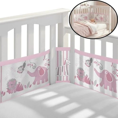 Tour de lit respirant dans un berceau installation simple Éléphant rose AirSafe