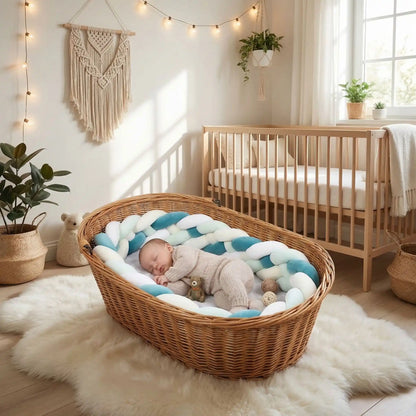 Tour de lit tressé vert blanc pour bébé confortable Velours Douillet