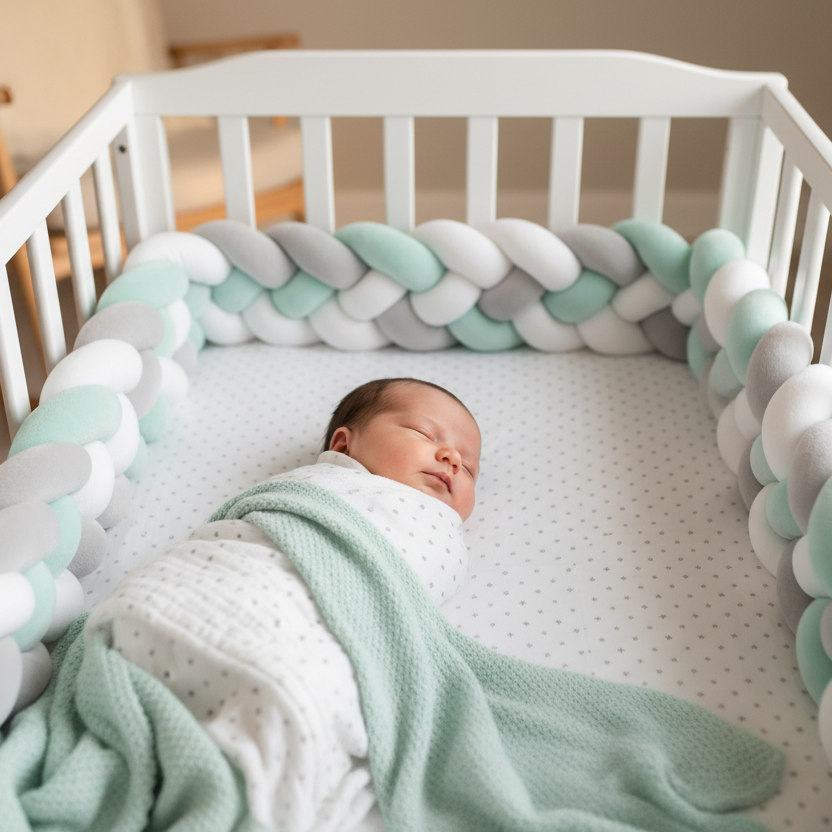 Tresse de lit bébé sommeil bébé - CozyKnot - Vert Blanc