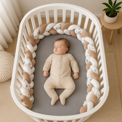 Tresse de lit bébé sommeil paisible motif ours Blanc Marron Brun Ours