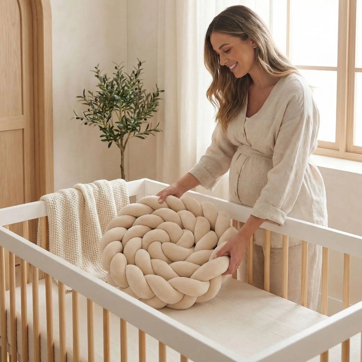 Tresse de lit beige cadeau naissance Coton Ultra Doux
