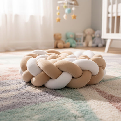 Tresse de lit confortable sécurisé Beige et Blanc