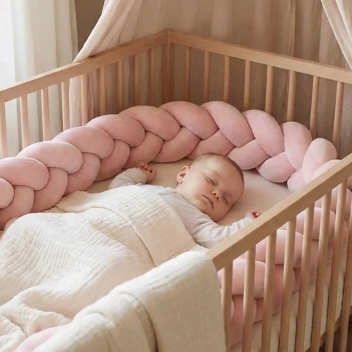 Tresse de lit rose protectrice sommeil paisible bébé Coton Fait Main
