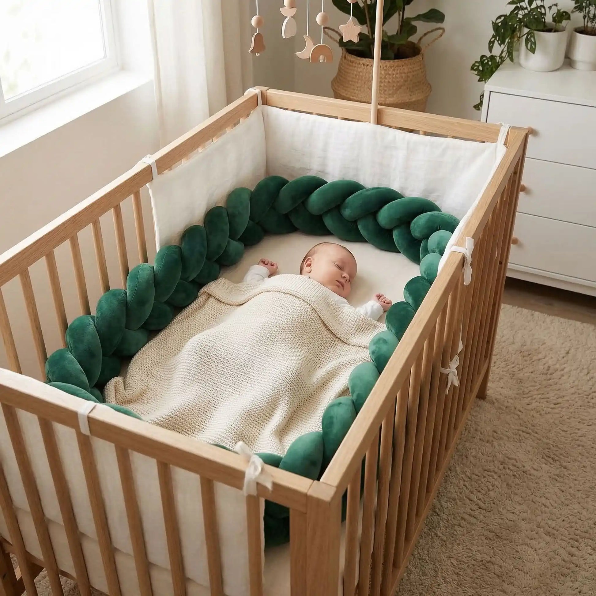 Tresse de lit verte rassurante sommeil paisible Coton Doux